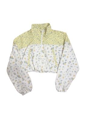 “Aeropostale Floral Cropped Jacket Yellow Blue Lightweight Zip Up Women’s XL”